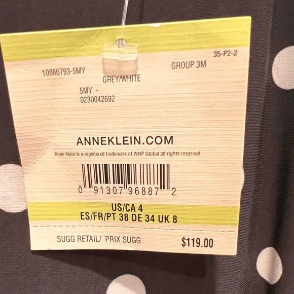 NWT Anne Klein Polka Dot Sleeveless Dress - Grey and White - Picture 5 of 5